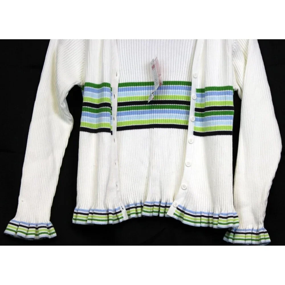 NWT 2004 Gymboree Dandelion Wishes Cardigan Sweater Lettuce Ruffle Stripe sz 9